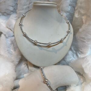 Silver Pearl Necklace and Earing Set